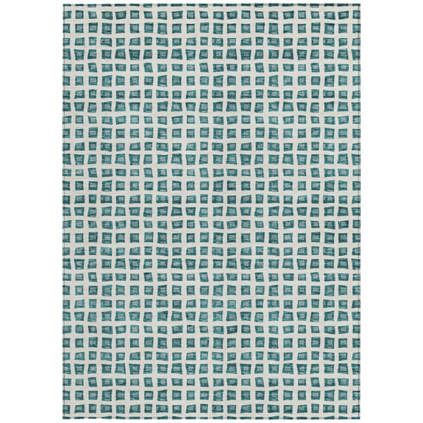 Homeroots 3' Artichoke Green And Ivory Geometric Washable Area Rug For Indoor And Outdoor Spaces, Durable Design 3' X 5' Polyester 583318