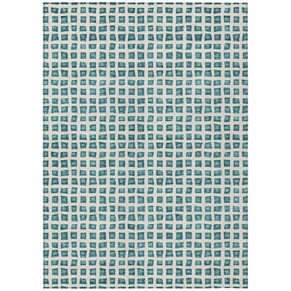 HomeRoots 5' Stylish Teal Blue and Ivory Geometric Area Rug - Washable, Durable Design for Indoor & Outdoor Use 5' X 8' 583319