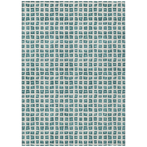 HomeRoots 5' Stylish Teal Blue and Ivory Geometric Area Rug - Washable, Durable Design for Indoor & Outdoor Use 8' X 10' 583321