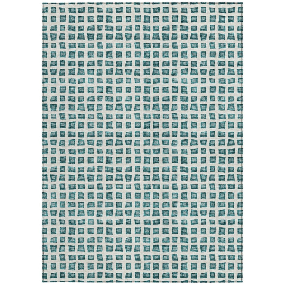 HomeRoots 9' Teal Blue Geometric Area Rug - Durable, Washable Design for Indoor & Outdoor Spaces, Easy Care 9' X 12' 583322