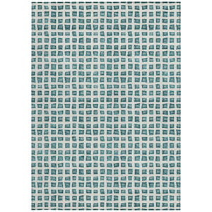 HomeRoots 9' Teal Blue Geometric Area Rug - Durable, Washable Design for Indoor & Outdoor Spaces, Easy Care 9' X 12' 583322