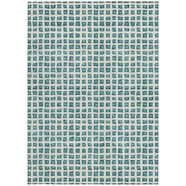HomeRoots 9' Teal Blue Geometric Area Rug - Durable, Washable Design for Indoor & Outdoor Spaces, Easy Care 9' X 12' 583322