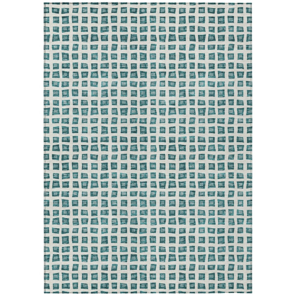 HomeRoots 9' Teal Blue Geometric Area Rug - Durable, Washable Design for Indoor & Outdoor Spaces, Easy Care 9' X 12' 583322