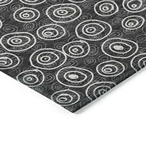 Homeroots 3' Stylish Black Gray And Ivory Geometric Washable Indoor Outdoor Area Rug For Any Space 3' X 5' Polyester 583324