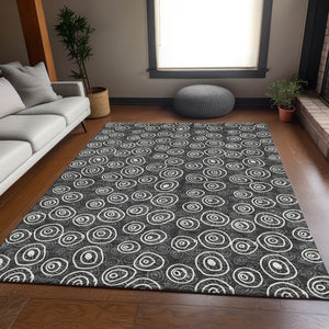 Homeroots 3' Stylish Black Gray And Ivory Geometric Washable Indoor Outdoor Area Rug For Any Space 5' X 8' Polyester 583325