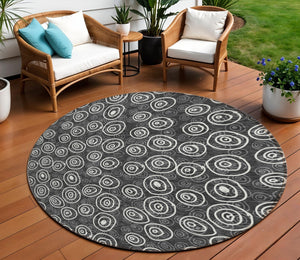 Homeroots 3' Stylish Black Gray And Ivory Geometric Washable Indoor Outdoor Area Rug For Any Space 8' Round Polyester 583326