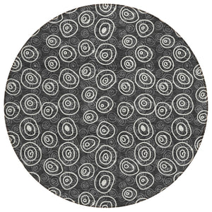 HomeRoots 5' Modern Geometric Indoor Outdoor Area Rug in Black, Gray & Ivory – Durable, Washable & Stylish 8' Round 583326