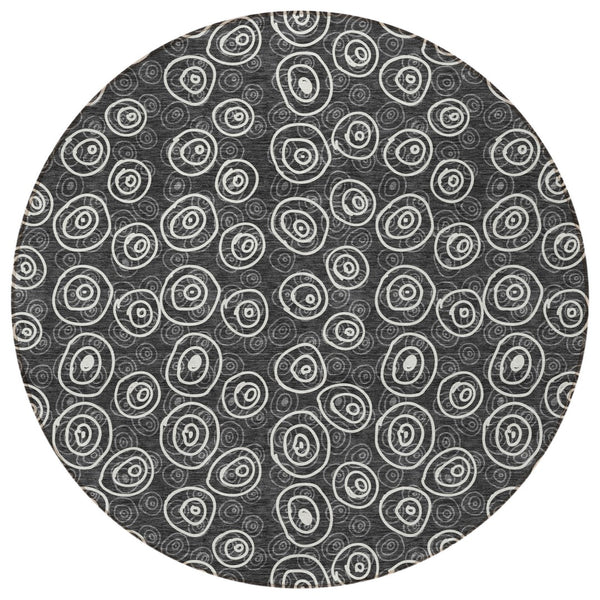 Homeroots 3' Stylish Black Gray And Ivory Geometric Washable Indoor Outdoor Area Rug For Any Space 8' Round Polyester 583326