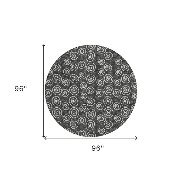 Homeroots 3' Stylish Black Gray And Ivory Geometric Washable Indoor Outdoor Area Rug For Any Space 8' Round Polyester 583326