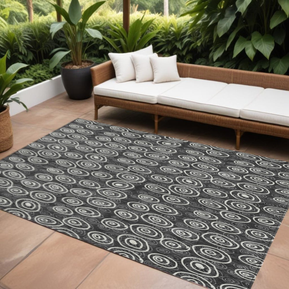 HomeRoots 9' Modern Black Gray Ivory Geometric Washable Indoor Outdoor Area Rug for Stylish Spaces 9' X 12' 583328