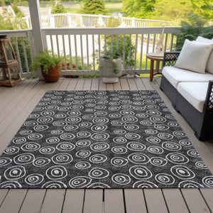 Homeroots 3' Stylish Black Gray And Ivory Geometric Washable Indoor Outdoor Area Rug For Any Space 9' X 12' Polyester 583328