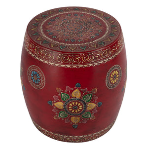 Butler Specialty Imani Round Iron Drum Side Table With Intricate Hand-painted Floral Design, Stylish Accent Piece Red Iron 5833290-butler
