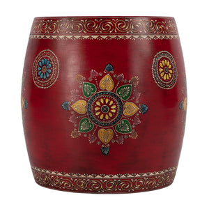 Butler Specialty Imani Round Iron Drum Side Table With Intricate Hand-painted Floral Design, Stylish Accent Piece Red Iron 5833290-butler