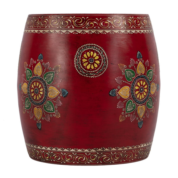 Butler Specialty Imani Round Iron Drum Side Table With Intricate Hand-painted Floral Design, Stylish Accent Piece Red Iron 5833290-butler