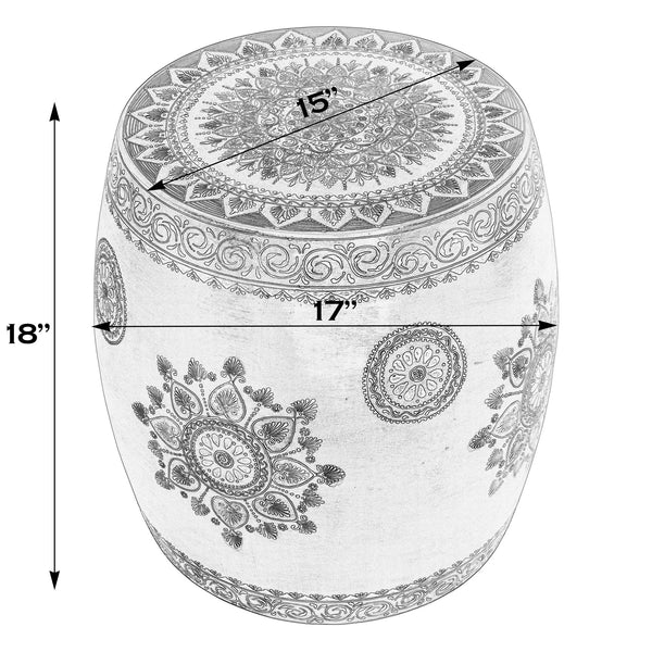 Butler Specialty Imani Round Iron Drum Side Table With Intricate Hand-painted Floral Design, Stylish Accent Piece Red Iron 5833290-butler