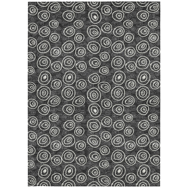 Homeroots 3' Stylish Black Gray And Ivory Geometric Washable Indoor Outdoor Area Rug For Any Space 10' X 14' Polyester 583329