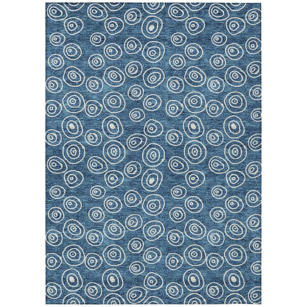 HomeRoots 5' Navy Blue and Ivory Geometric Area Rug - Durable, Washable, Stylish for Indoor and Outdoor Spaces 5' X 8' 583337