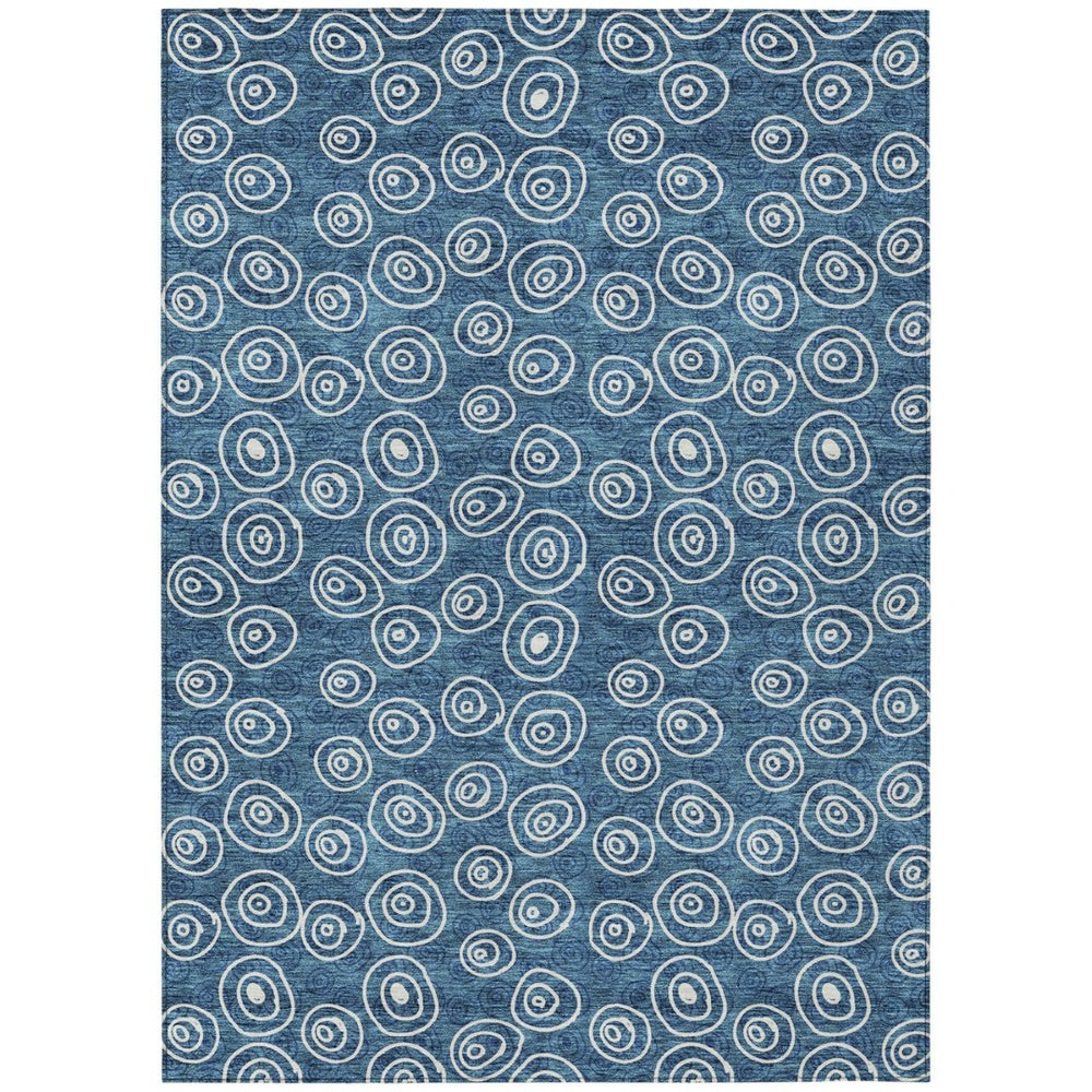HomeRoots 9' Navy Blue and Ivory Geometric Area Rug - Stylish, Washable Design for Indoor and Outdoor Use 9' X 12' 583340