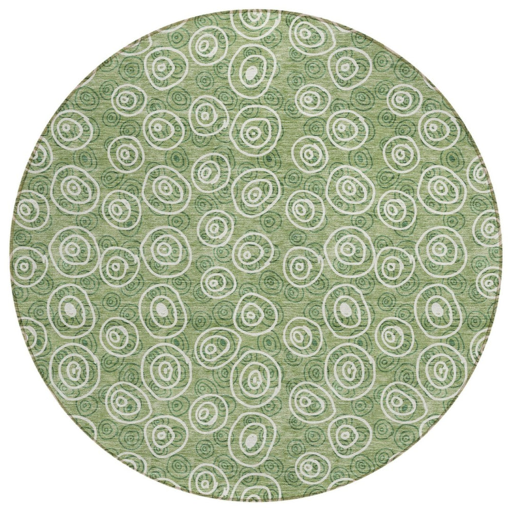 HomeRoots 5' Stylish Green and Ivory Geometric Indoor Outdoor Area Rug - Durable, Washable, and Versatile Decor 8' Round 583344