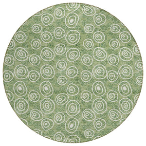 HomeRoots 5' Stylish Green and Ivory Geometric Indoor Outdoor Area Rug - Durable, Washable, and Versatile Decor 8' Round 583344