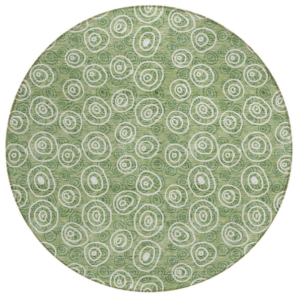 HomeRoots 5' Stylish Green and Ivory Geometric Indoor Outdoor Area Rug - Durable, Washable, and Versatile Decor 8' Round 583344
