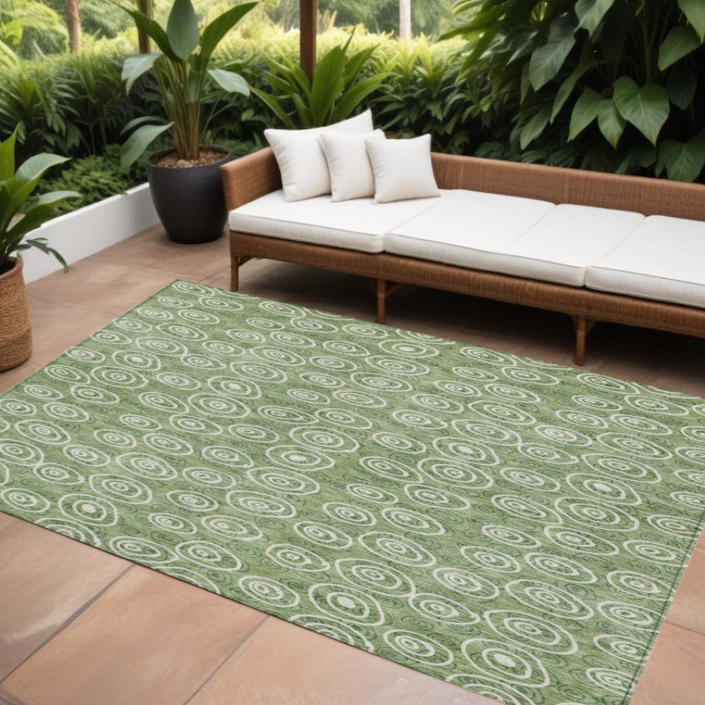 HomeRoots 9' Stylish Green and Ivory Geometric Indoor Outdoor Area Rug - Durable, Washable, and Versatile Design 9' X 12' 583346