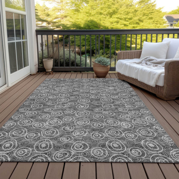 Homeroots 3' Stylish Black Gray And Ivory Geometric Washable Indoor Outdoor Area Rug For Any Space 3' X 5' Polyester 583354