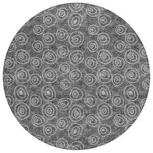 HomeRoots 5' Modern Gray Charcoal and Silver Geometric Washable Rug for Indoor Outdoor High-Traffic Spaces 8' Round 583356