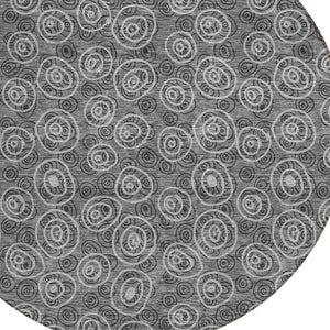 Homeroots 3' Stylish Black Gray And Ivory Geometric Washable Indoor Outdoor Area Rug For Any Space 8' Round Polyester 583356