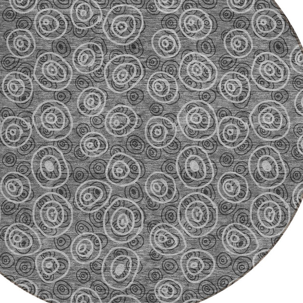 Homeroots 3' Stylish Black Gray And Ivory Geometric Washable Indoor Outdoor Area Rug For Any Space 8' Round Polyester 583356