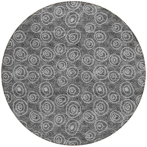 Homeroots 3' Stylish Black Gray And Ivory Geometric Washable Indoor Outdoor Area Rug For Any Space 8' Round Polyester 583356