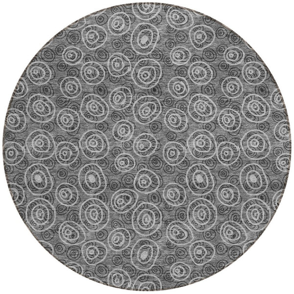 Homeroots 3' Stylish Black Gray And Ivory Geometric Washable Indoor Outdoor Area Rug For Any Space 8' Round Polyester 583356