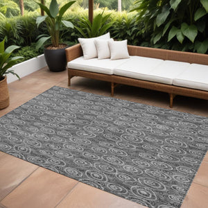 Homeroots 3' Stylish Black Gray And Ivory Geometric Washable Indoor Outdoor Area Rug For Any Space 8' X 10' Polyester 583357