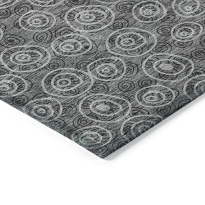 Homeroots 3' Stylish Black Gray And Ivory Geometric Washable Indoor Outdoor Area Rug For Any Space 8' X 10' Polyester 583357