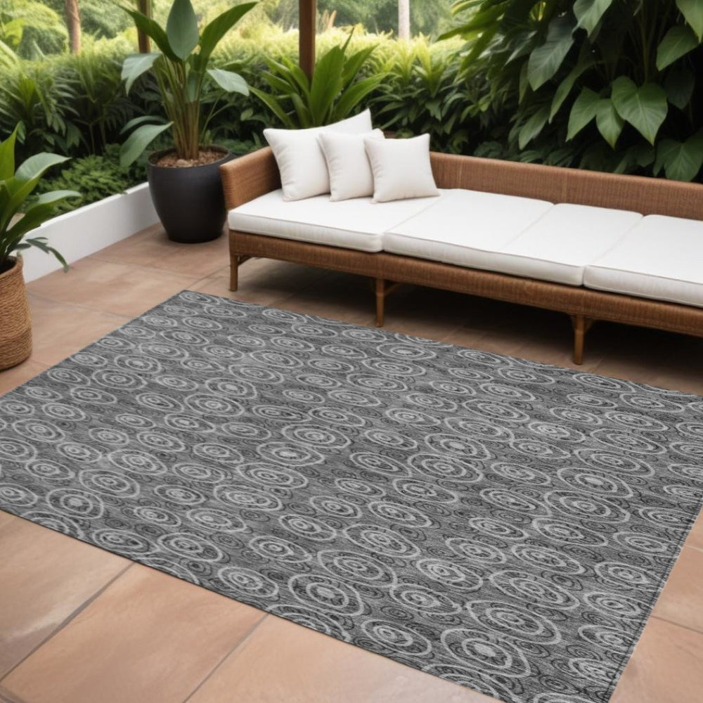HomeRoots 9' Gray Charcoal and Silver Geometric Area Rug – Stylish, Durable, Washable for Indoor and Outdoor Use 9' X 12' 583358