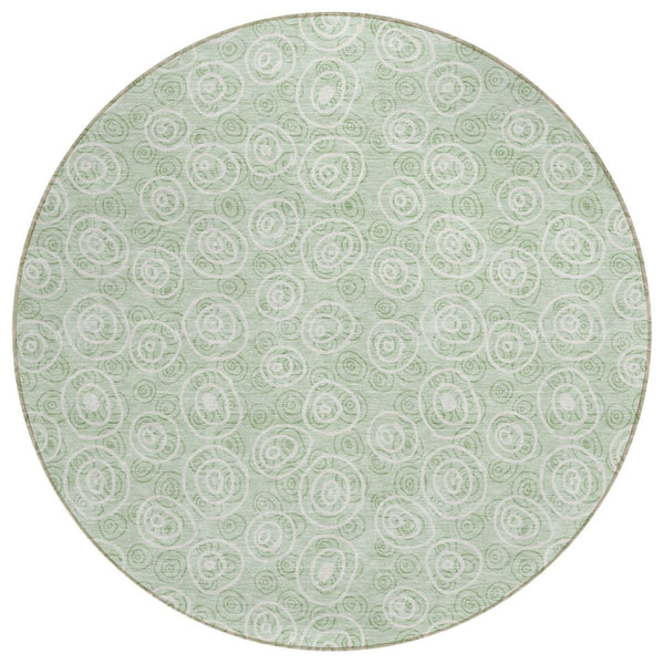 HomeRoots 5' Geometric Area Rug in Mint Green and Ivory - Durable, Washable, Perfect for Indoor and Outdoor Use! 8' Round 583374
