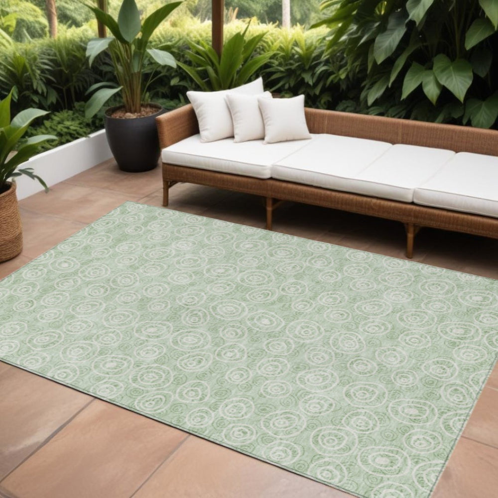HomeRoots 9' Stylish Mint Green and Artichoke Geometric Area Rug - Durable, Washable, Indoor/Outdoor Versatile Design 9' X 12' 583376