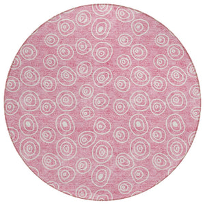 HomeRoots 5' Pink and Ivory Geometric Area Rug - Stylish, Washable, Durable for Indoor and Outdoor Use 8' Round 583380