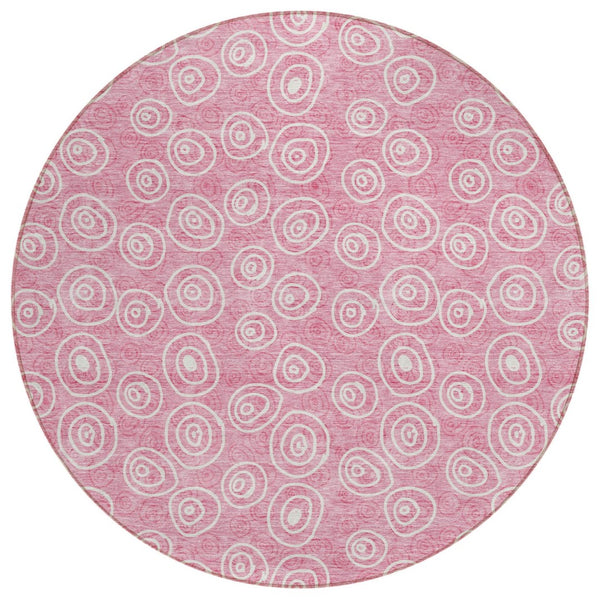 HomeRoots 5' Pink and Ivory Geometric Area Rug - Stylish, Washable, Durable for Indoor and Outdoor Use 8' Round 583380