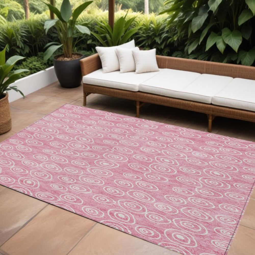 HomeRoots 5' Pink and Ivory Geometric Area Rug - Stylish, Washable, Durable for Indoor and Outdoor Use 8' X 10' 583381