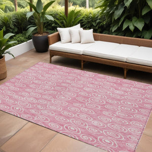 HomeRoots 5' Pink and Ivory Geometric Area Rug - Stylish, Washable, Durable for Indoor and Outdoor Use 10' X 14' 583383
