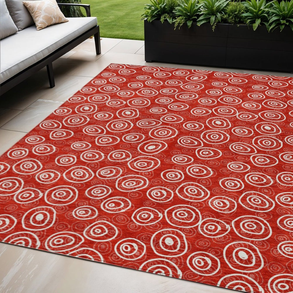 HomeRoots 5' Red and Ivory Geometric Area Rug - Stylish, Durable, Washable Design for Indoor and Outdoor Use 5' X 8' 583385