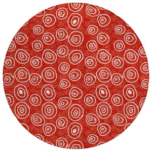 HomeRoots 5' Red and Ivory Geometric Area Rug - Stylish, Durable, Washable Design for Indoor and Outdoor Use 8' Round 583386
