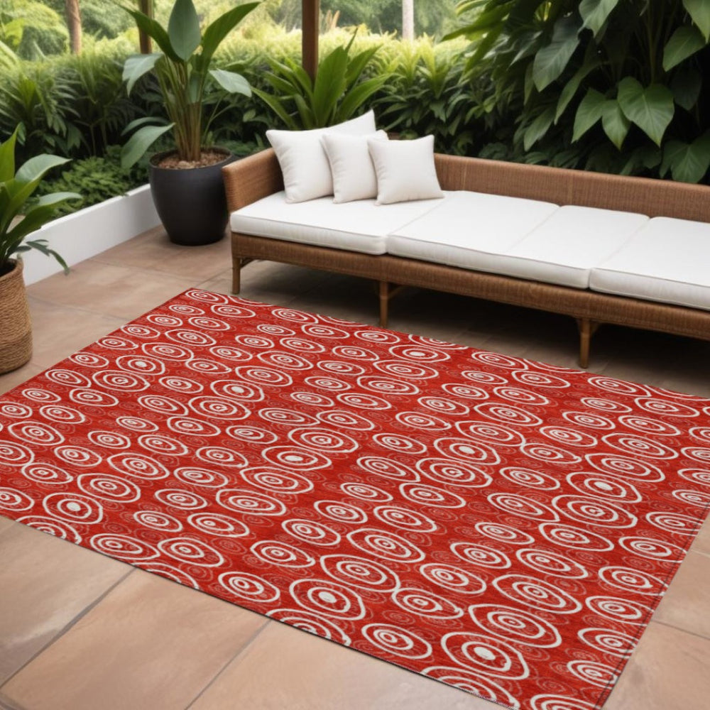 HomeRoots 9' Vibrant Red and Ivory Geometric Washable Area Rug for Indoor and Outdoor Living Spaces 9' X 12' 583388