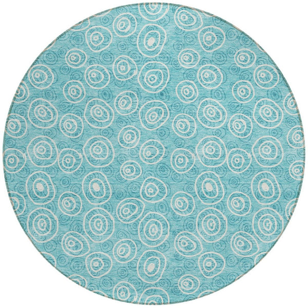 Homeroots 3' Stylish Black Gray And Ivory Geometric Washable Indoor Outdoor Area Rug For Any Space 8' Round Polyester 583392