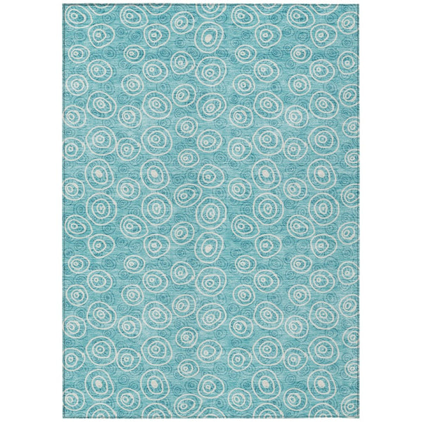 HomeRoots 5' Teal Blue and Ivory Geometric Area Rug - Stylish, Durable, Washable for Indoor/Outdoor Spaces 8' X 10' 583393