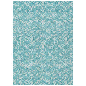 HomeRoots 5' Teal Blue and Ivory Geometric Area Rug - Stylish, Durable, Washable for Indoor/Outdoor Spaces 10' X 14' 583395