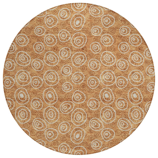 HomeRoots 5' Stylish Terra Cotta Geometric Area Rug – Durable, Washable, Indoor/Outdoor, Easy Care, Modern Design 8' Round 583398