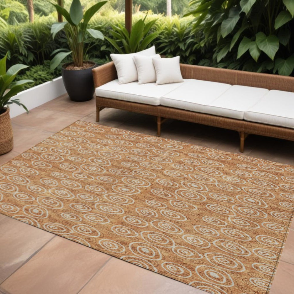 HomeRoots 5' Stylish Terra Cotta Geometric Area Rug – Durable, Washable, Indoor/Outdoor, Easy Care, Modern Design 8' X 10' 583399