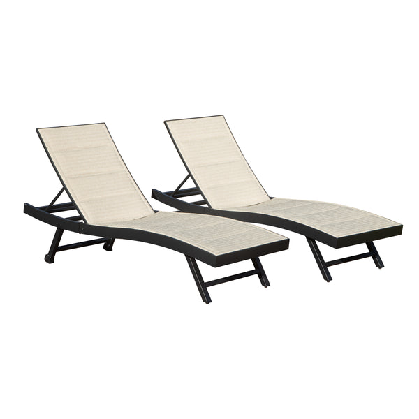 English Elm Patio Aluminum Textilene Chaise Lounge Set of 2 with 5-Position Adjustable Back, Wheels, Stackable W1859P360205